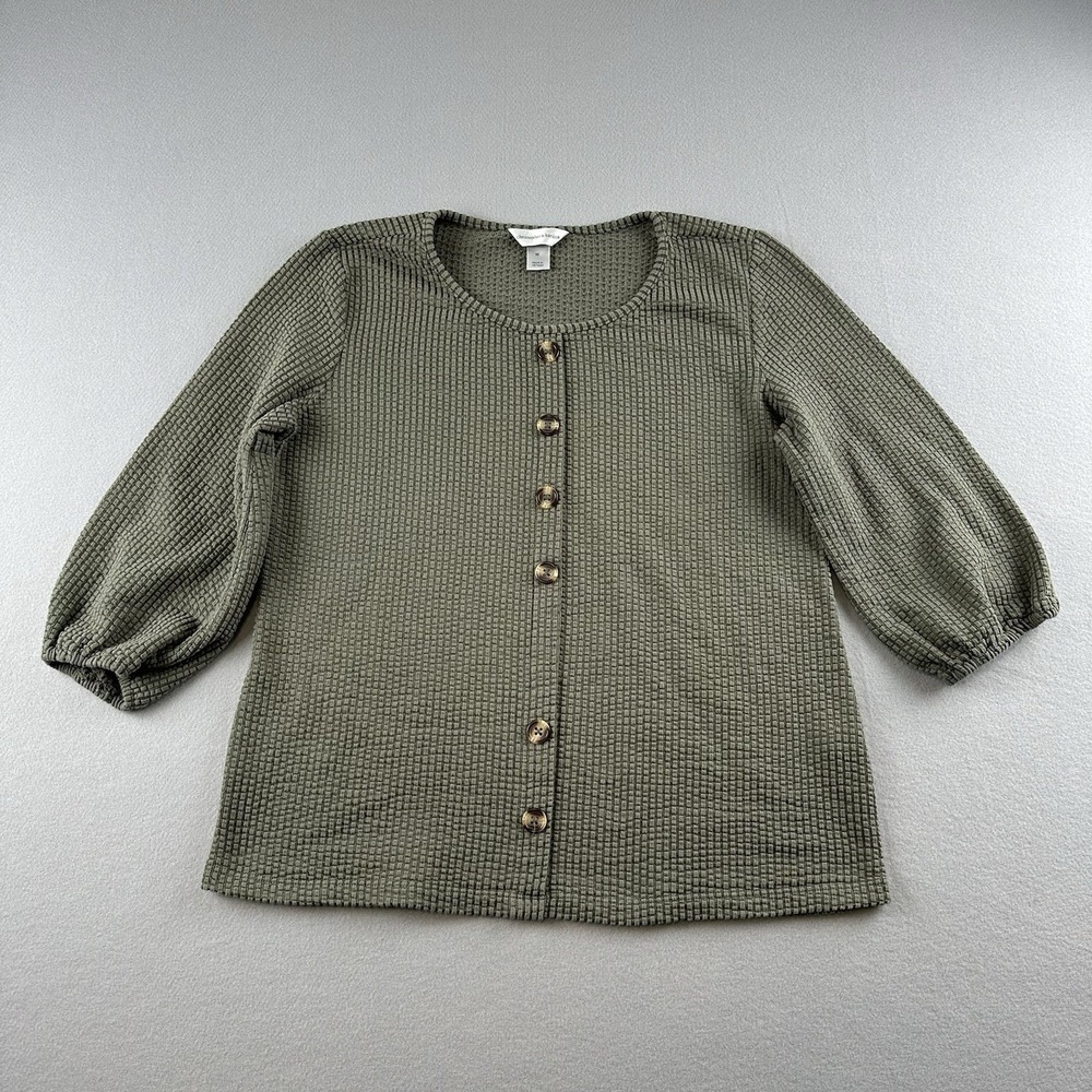 Christopher & Banks Women's Green Pullover Size Medium Sweater Stretch Ribbed